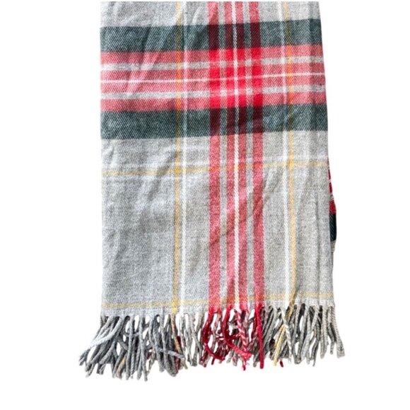 J.Crew Plaid Wool/Viscose Fringe Scarf In Gray/Red/Green Wrap Shawl - Picture 1 of 3